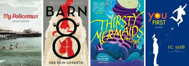cover images of MY POLICEMAN, BARN 8, THIRSTY MERMAIDS, and YOU FIRST